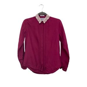 Vintage Nordstrom Plum Eggplant Purple Silk Blouse with Lace Collar